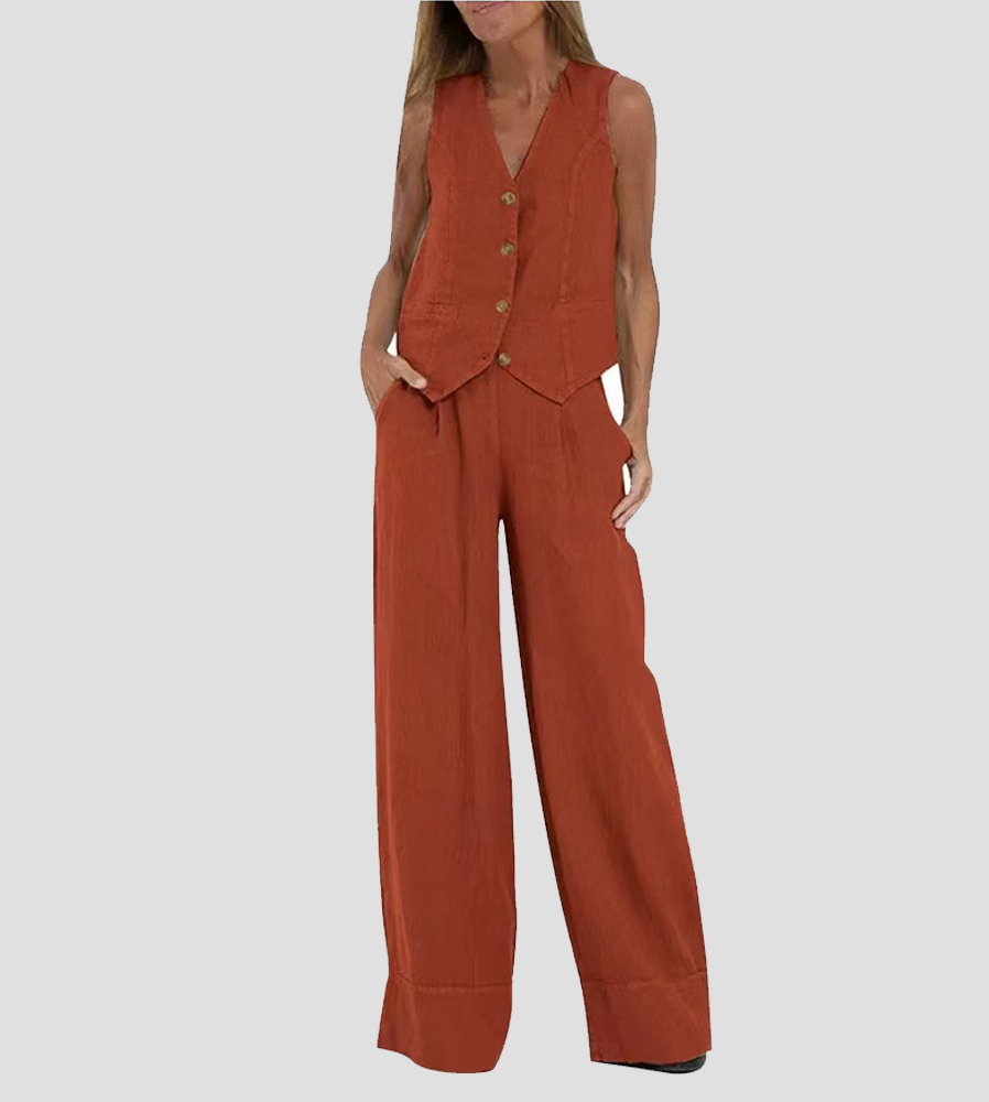 Aira – Ensemble élégant de deux pièces avec gilet et pantalon à jambes larges