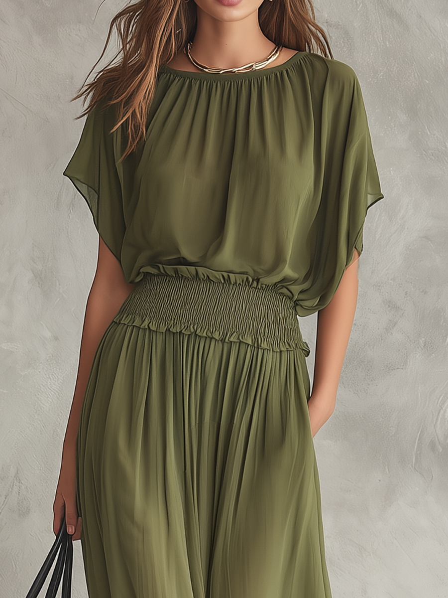 Robe maxi décontractée avec taille froncée