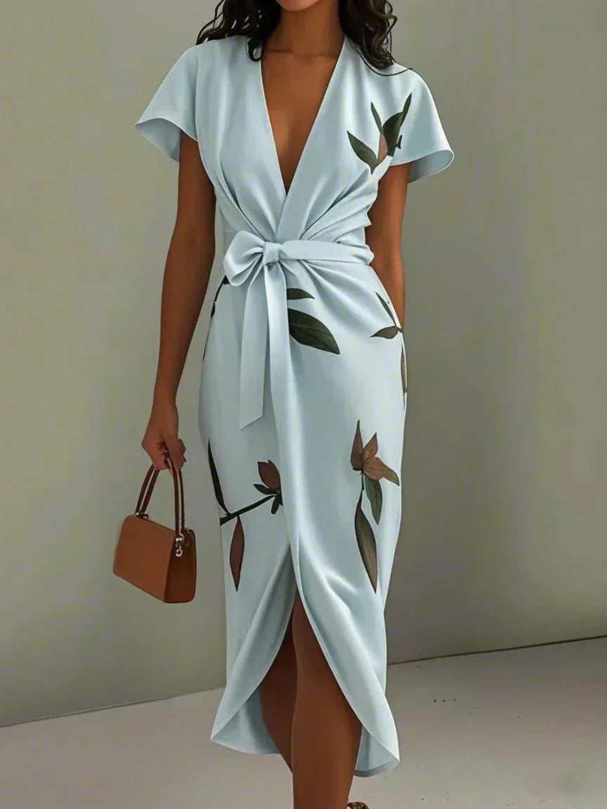 MADISON | Robe Midi Wrap Botanique pour une Élégance Intemporelle
