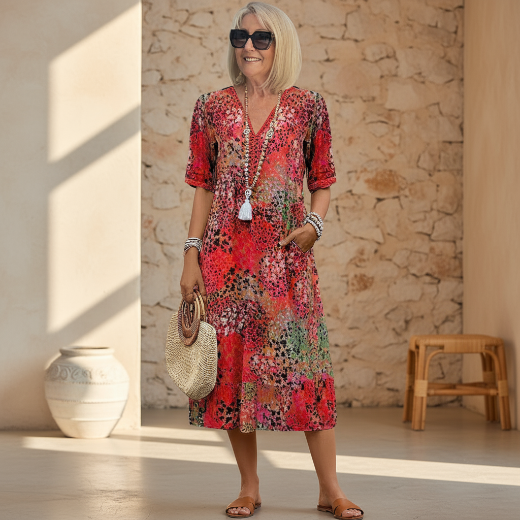 CALLIE | Robe Midi Vibrante Ajustement Flatteur Style Effortless