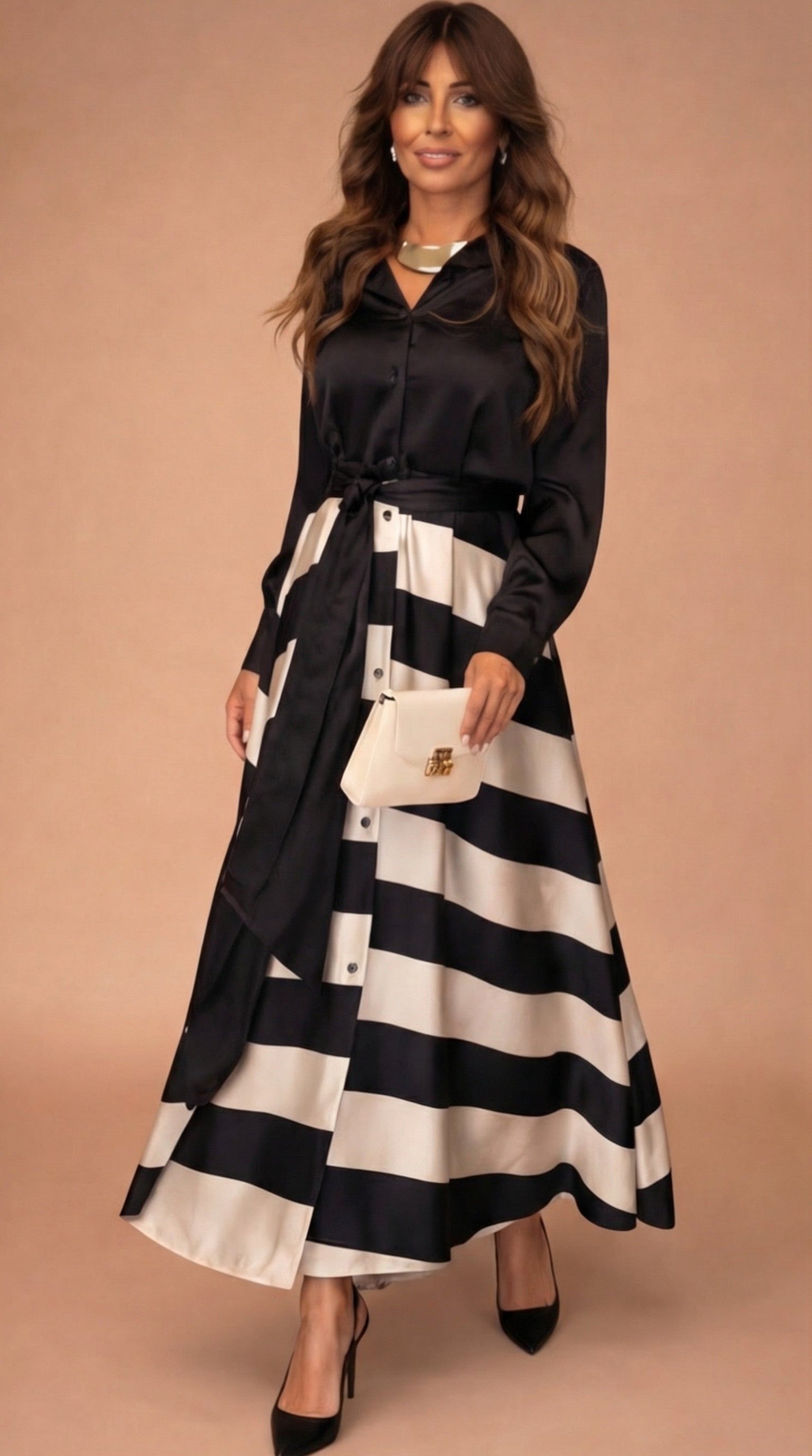 Mila™ | Robe longue rayée avec dentelle