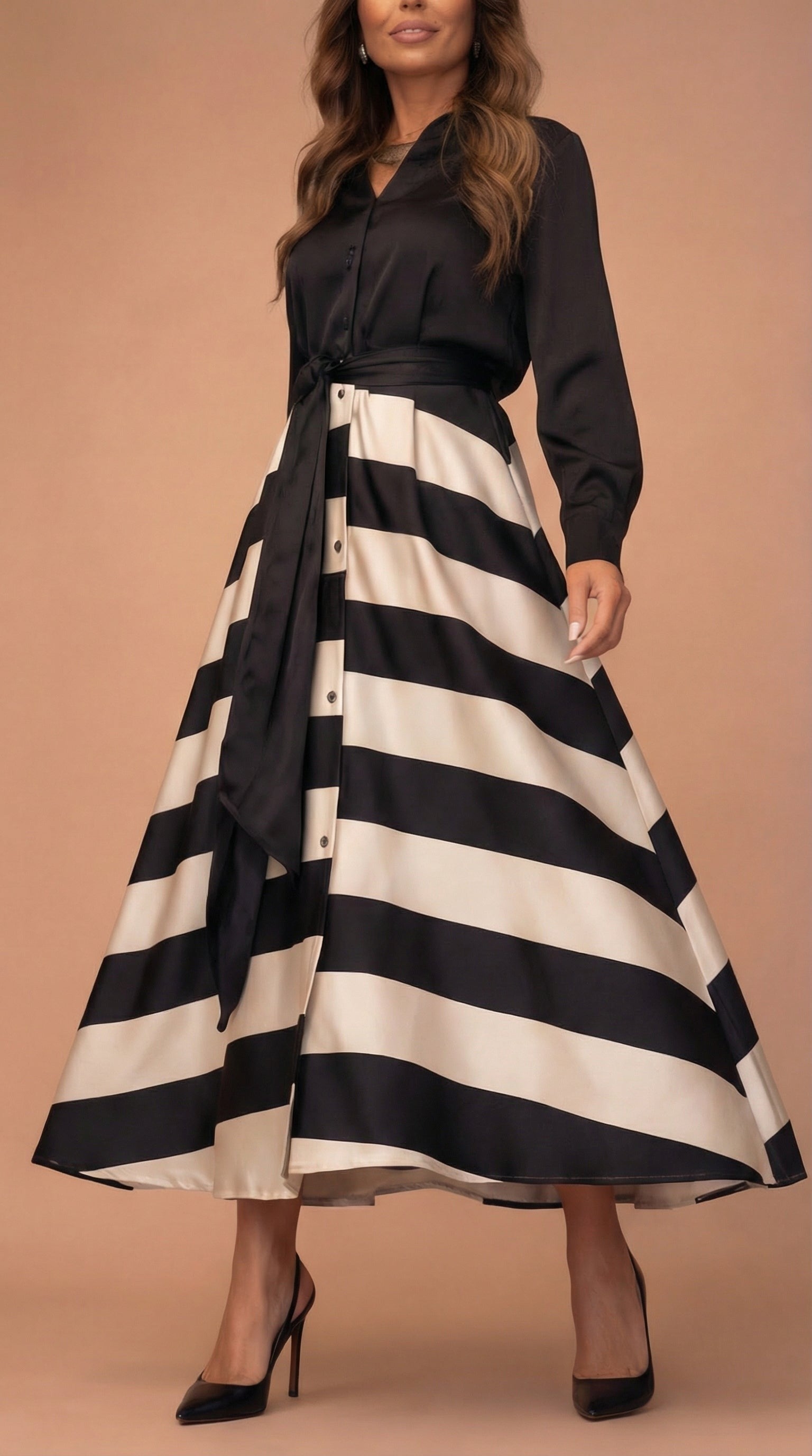 Mila™ | Robe longue rayée avec dentelle