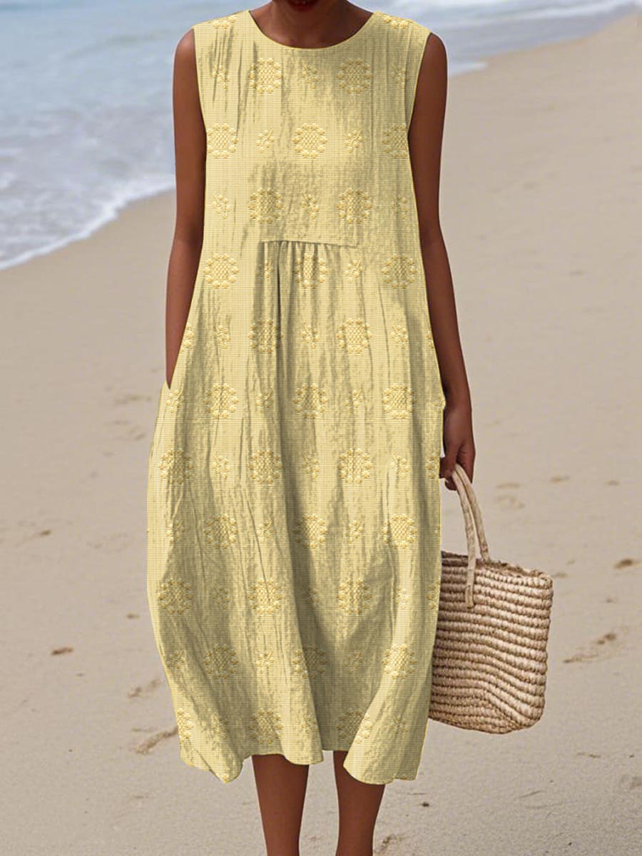 SANNE | Robe Midi d'Été avec Broderie et Poches Cachées