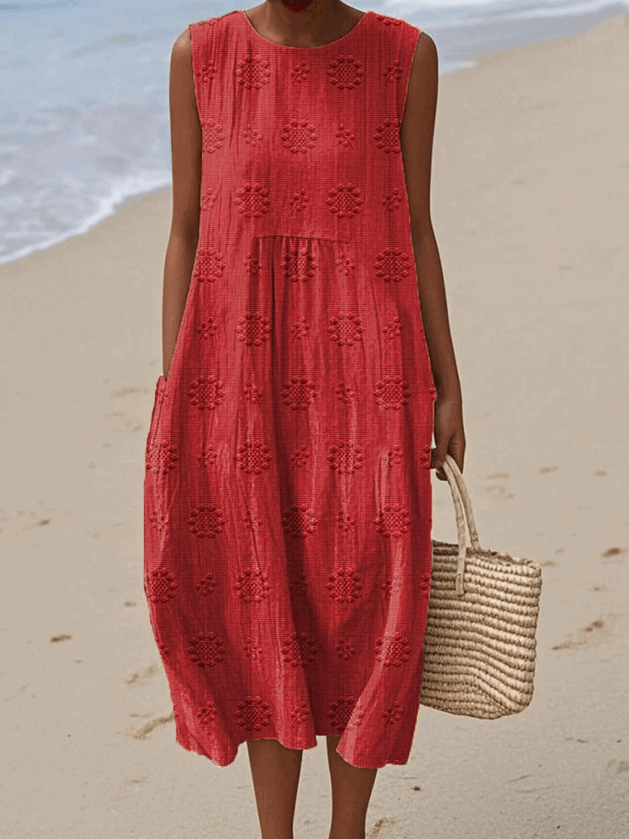 SANNE | Robe Midi d'Été avec Broderie et Poches Cachées
