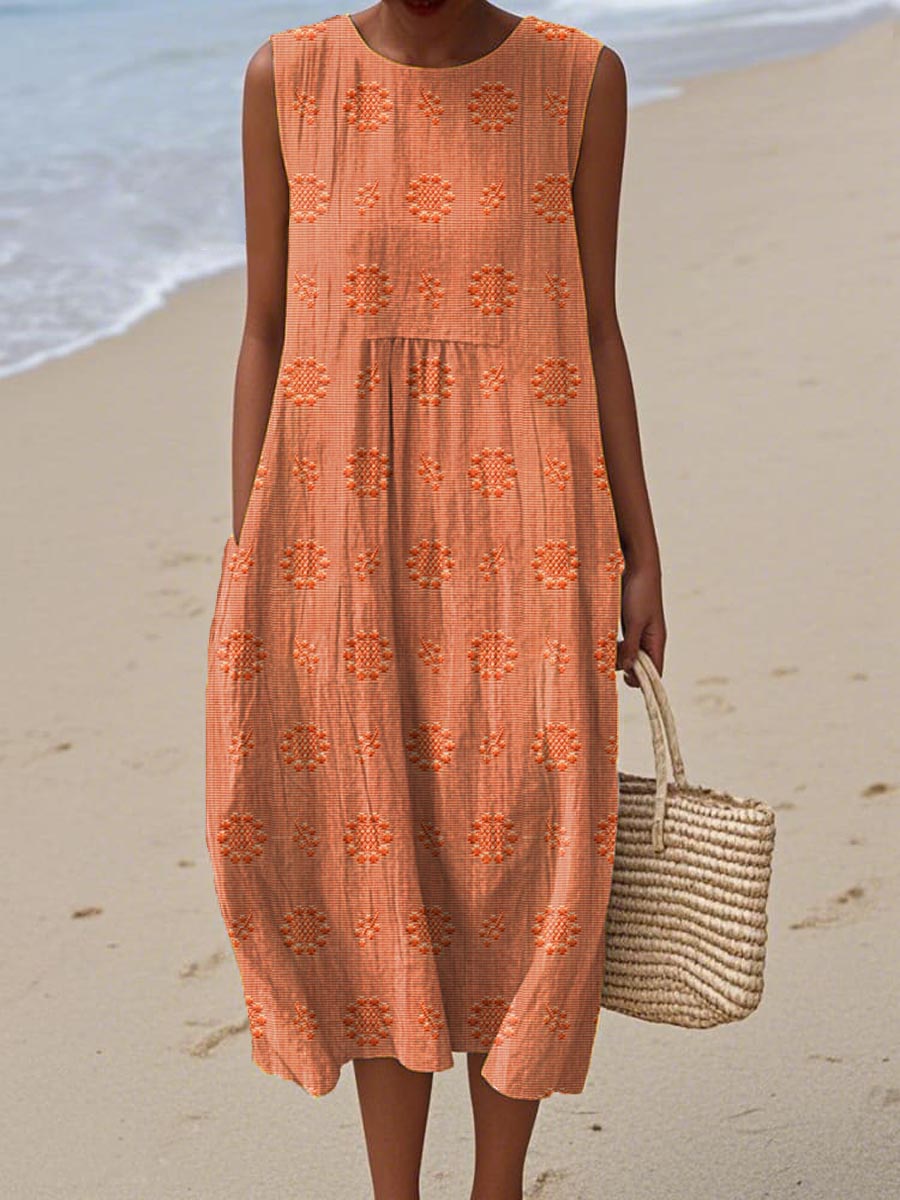 SANNE | Robe Midi d'Été avec Broderie et Poches Cachées