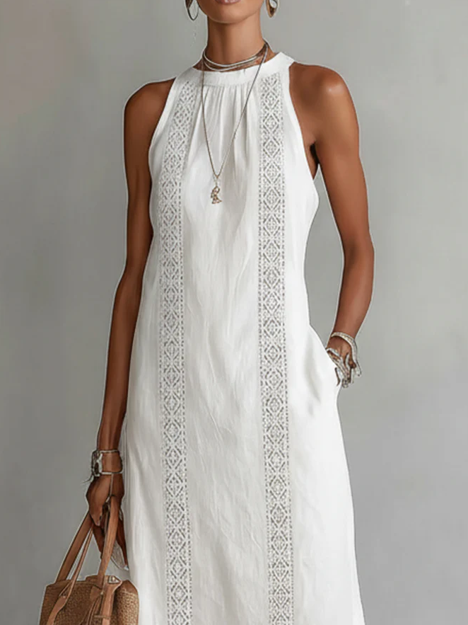 Jimena™ | Robe midi en lin avec col mao