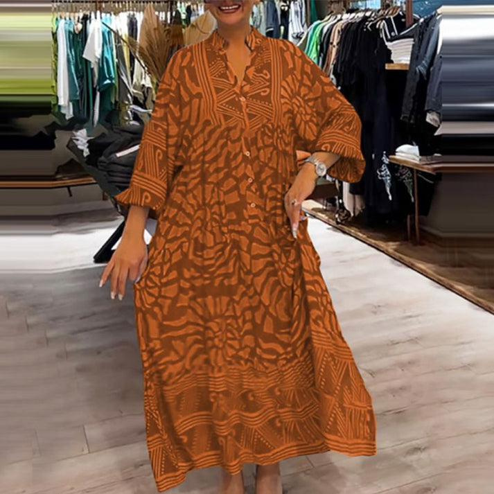 LILIANA | Robe Maxi Fluide avec Imprimé Soleil et Confort Estival – Idéale pour des Journées de Détente